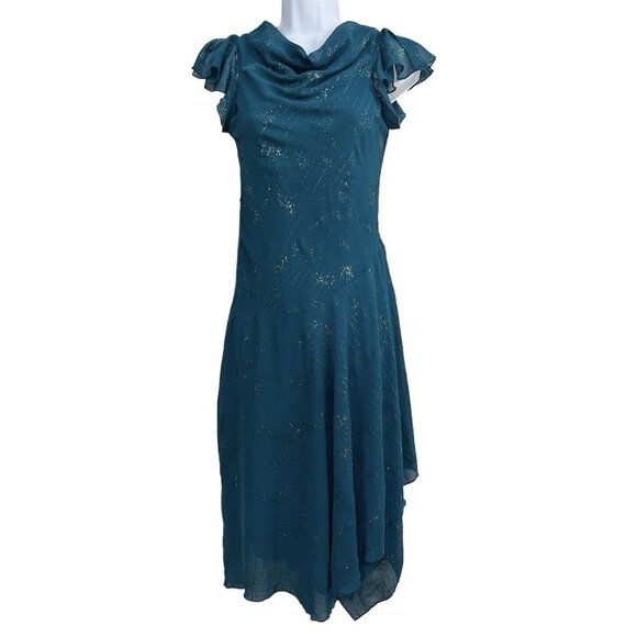 Vtg Y2K Speechless Dress Girl 16 Teal Handkerchief Hem Glitter Fairy Whimsigoth - Picture 1 of 10